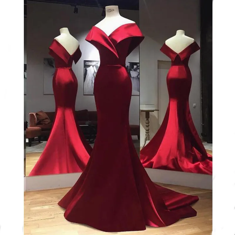 

New Arrival Robe De Soiree Mermaid Burgundy Long Evening Party Dress Sexy Off The Shoulder Vestido De Festa Long Prom Gown