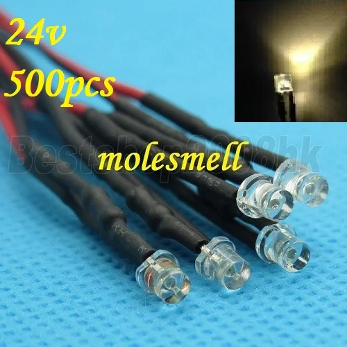 Conduziu o Conjunto de Luz da Lâmpada Conduziu o Diodo Emissor de Luz o Branco Morno Liso de 500 Superior Pces Pre-prendido dc Prendido Grande – Ângulo Larg 3mm 24v