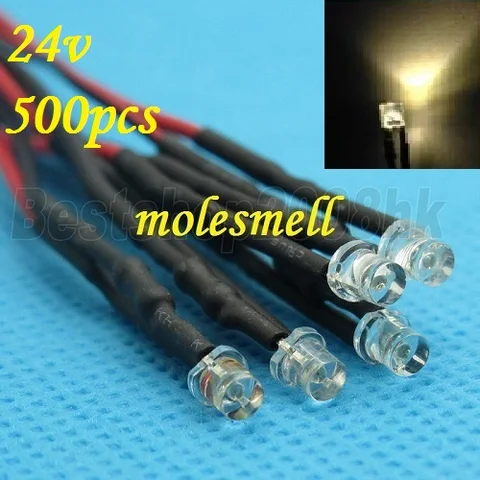 Conduziu o Conjunto de Luz da Lâmpada Conduziu o Diodo Emissor de Luz o Branco Morno Liso de 500 Superior Pces Pre-prendido dc Prendido Grande – Ângulo Larg 3mm 24v