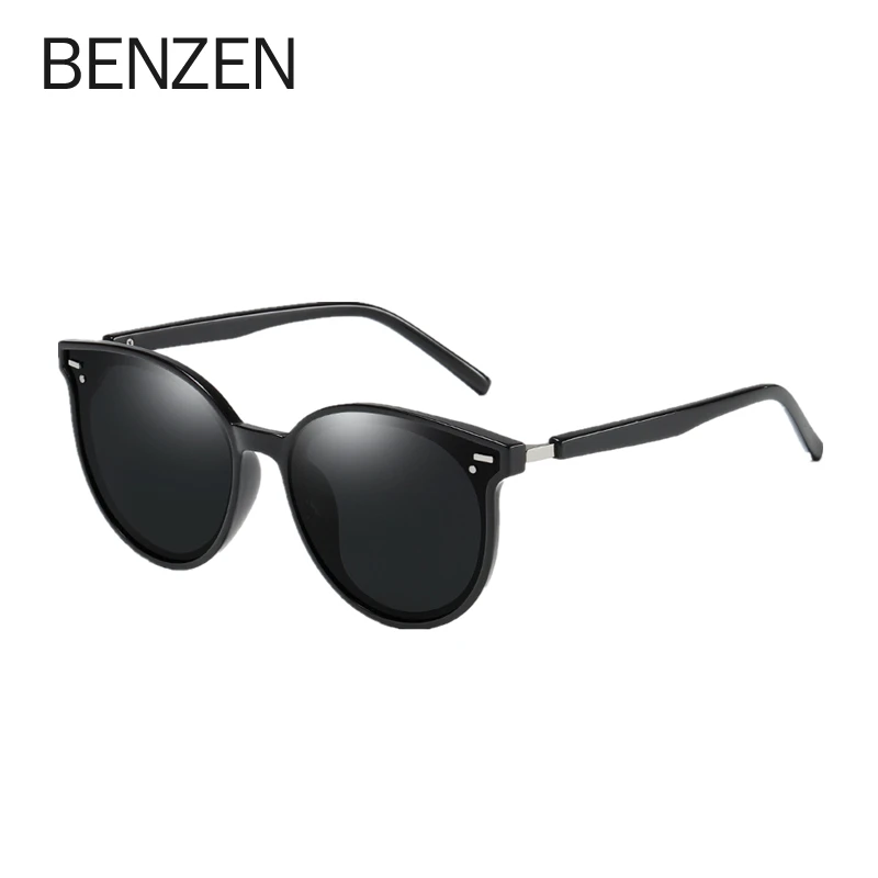 BENZEN поляризационные солнцезащитные очки Женские винтажные Круглые Солнцезащитные очки для женщин TR корейский стиль дамы Оттенки UV 400 - Цвет линз: BLACK
