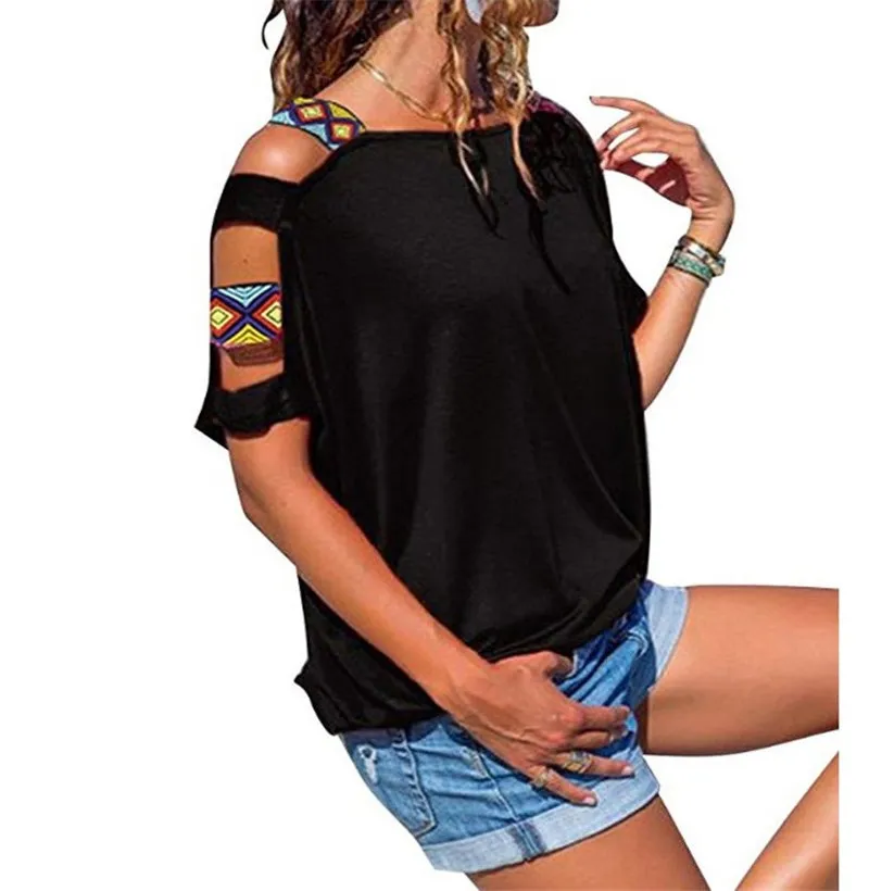 2019 أزياء النساء الجوف خارج الصيف T قميص نصف كم الصلبة عارضة المحملات مائل الرقبة الشارع الشهير خارج الكتف مثير قمم 2019 أزياء النساء الجوف خارج الصيف T قميص نصف كم الصلبة عارضة المحملات مائل الرقبة الشارع الشهير خارج الكتف مثير قمم