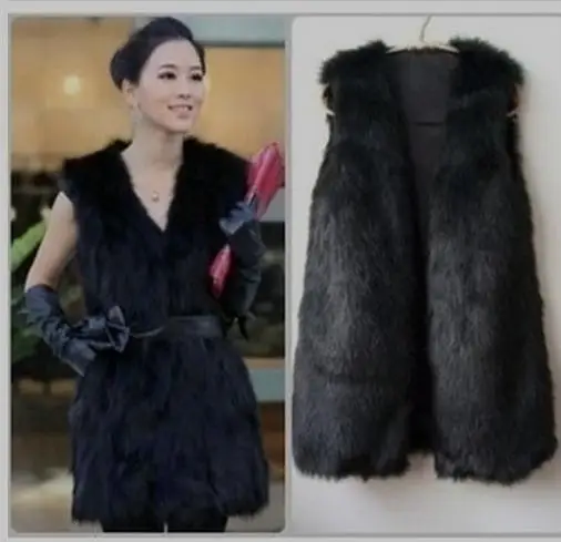 

2019 New Womens Long Section Faux Fur Black Vest Female Colete De Pele Sleeveless Fur Jacket Man-Made Waistcoat Tops S/3Xl K43