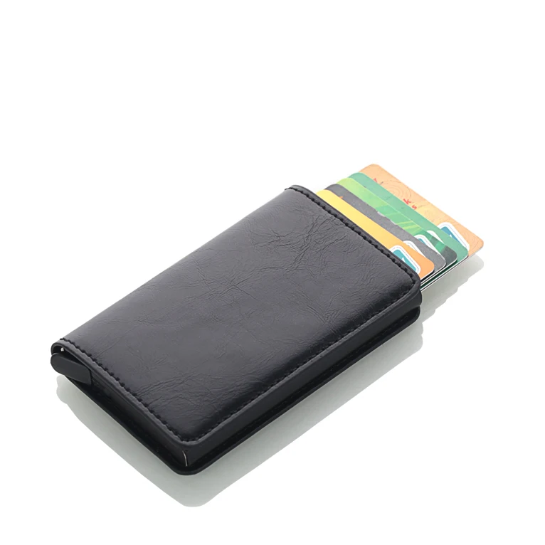 

New RFID Blocking Vintage Leather Credit Card Holder Men Aluminum Business ID Card Case Automatic Male Metal Cardholder Wallet