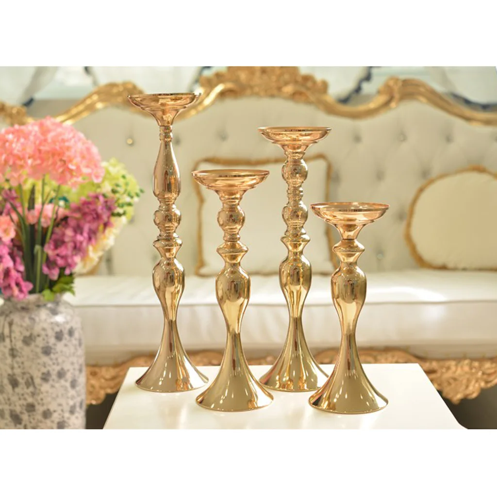 1 Piece Colored Candle Holders Metal Candlestick Flower Vase Table Centerpiece Event Flower Rack Road Lead Wedding Decoration 