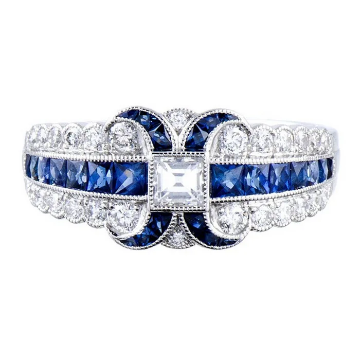 Модные синие белые Квадратные Кольца с кристаллами циркония для женщин свадебное кольцо ювелирные изделия Anillos аксессуары для венчания Z3Q827 - Цвет основного камня: Ring