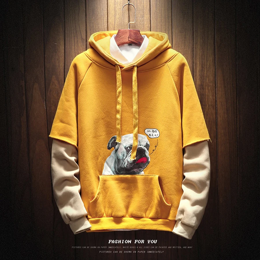 

5xl Hoodies Men Pullover Japan Dog Fake Two Pieces Japanese Streetwear Hip Hop Hoodie Sweatshirt Mens Clothing 2019 50nx106