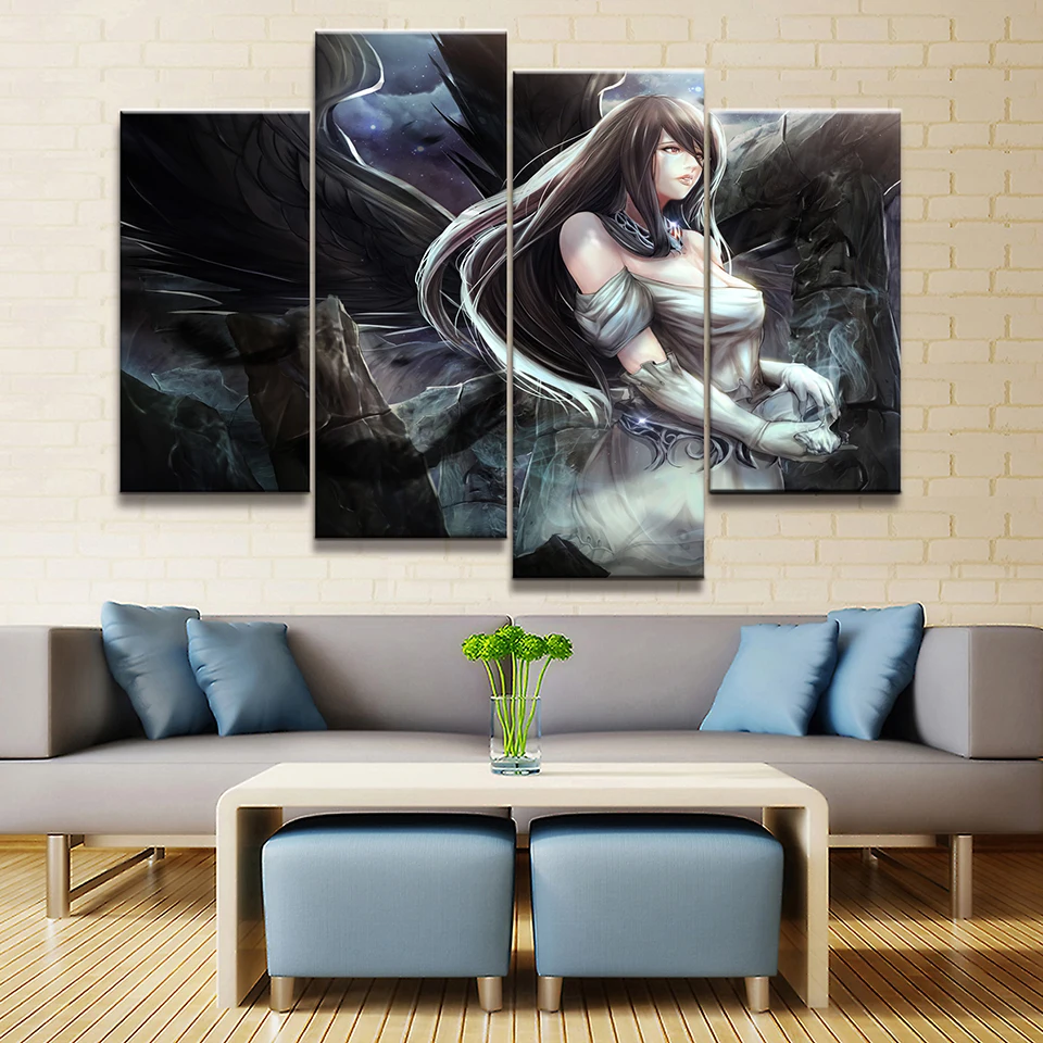 Home-Decor-Modular-Canvas-Painting-Picture-4-Piece-Overlord-Ainz-Ooal-Albedo-Anime-Poster-Canvas-Wall