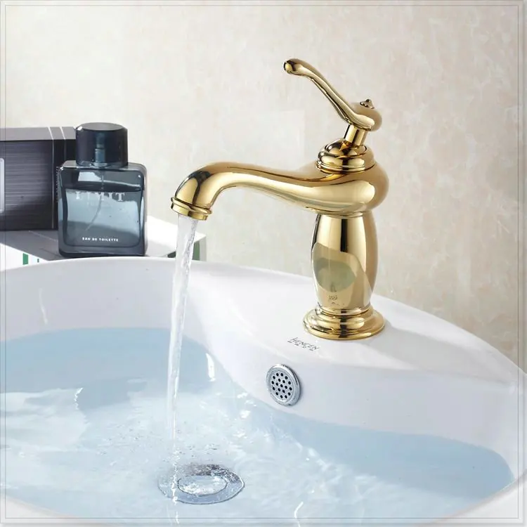 2014 Free Shipping Contemporary Single Handle Luxury New Style Gold Basin sink Antique Faucet Hot And Cold CopperHJ-6603K vasos |