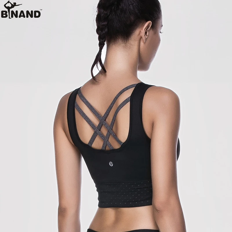 

BINAND Cross Straps Back Hollow Sexy Shockproof Sports Bra Tank Top Quick Dry Gather Running Gym Fitness Yoga Underwear