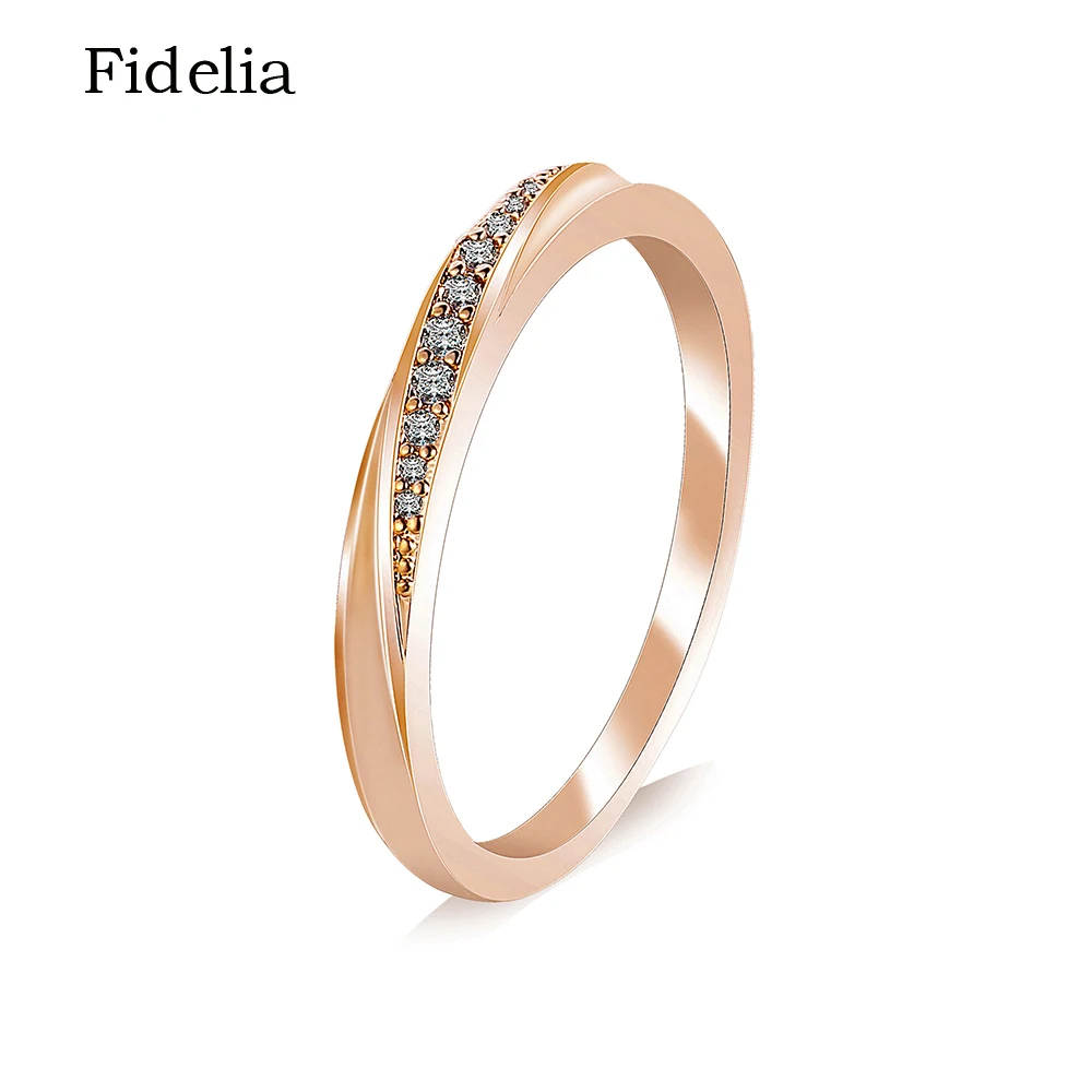 Fidelia высокое качество простой кубический цирконий любителей розового золота обручальное кольцо Горячая Распродажа ювелирных изделий оптом в полный размер