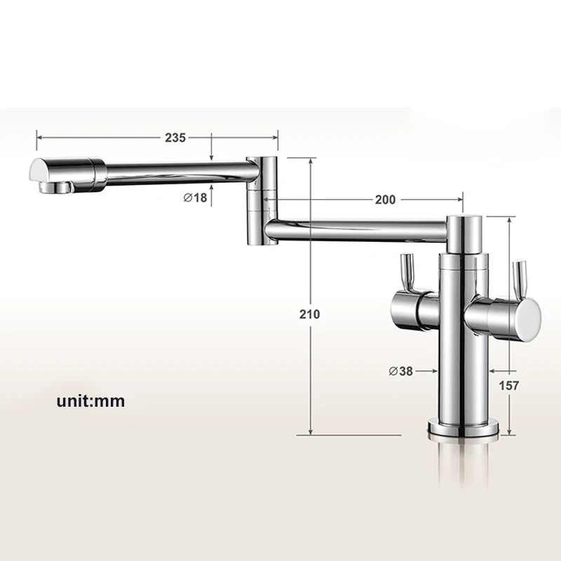 Brass Folding Kitchen Faucets Deck Mounted 360 Swivel Kitchen Sink Faucet Hot Cold Mixer Tap Chrome Pot Filler Faucet 2 Handles