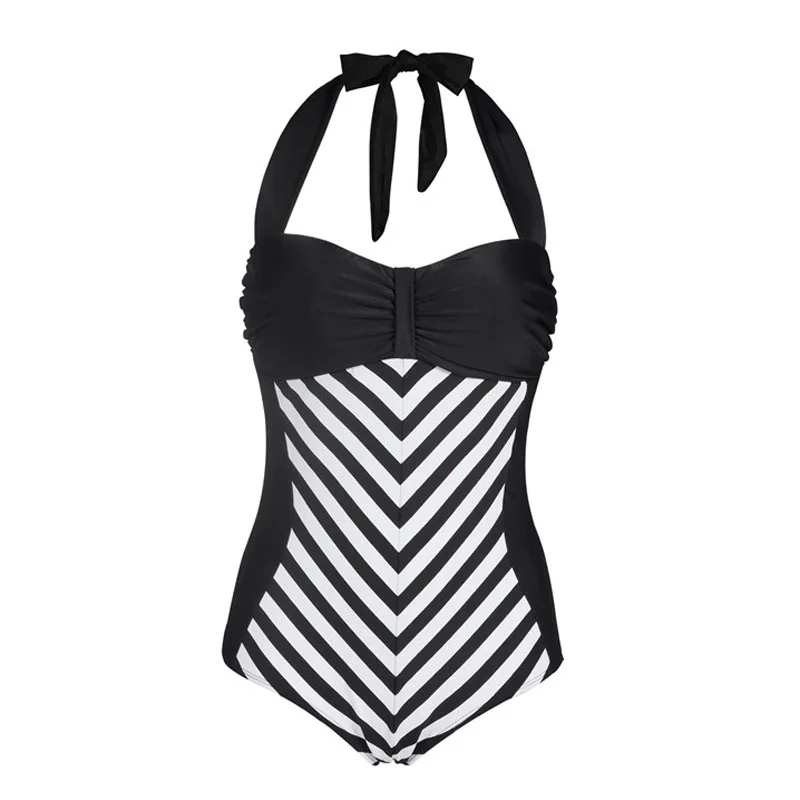 HYCOOL 2017 Premium Women Retro Plus Size Swimsuit One Piece Bathing Suit Black White Striped Swimsuit Vintage Bandage Swimwear plus-size-black-swimsuit : image HYCOOL 2017 Premium Women Retro Plus Size Swimsuit One Piece Bathing Suit Black White Striped Swimsuit Vintage Bandage Swimwear plus-size-black-swimsuit