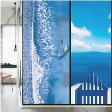 Синяя матовая затемненная бумага для окна ванной комнаты, прозрачная непрозрачная стеклянная пленка, декоративное электростатическое окно, пленка