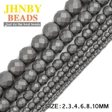 JHNBY facettes mat noir hématite perles Football pierre naturelle minerai rond perles en vrac 2/3/4/6/8/10MM bijoux bracelet faisant bricolage()