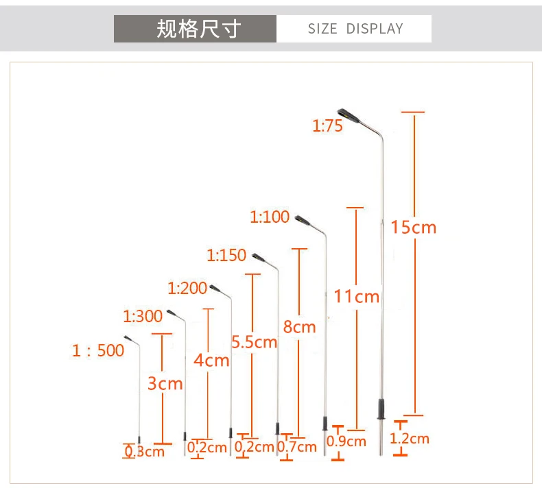 50 шт. 8 см модели железнодорожного Досуг станционный фонарь пост уличные фонари N масштаб 1:150 светодиодный 3V 20mA