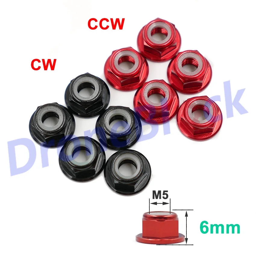 10 шт. M5 алюминиевый фланец нейлоновая гайка низкий профиль CW CCW анти-свободный Замок Вставки для 2204 2205 2206 бесщеточный двигатель RC QAV250 210 - Цвет: 6mm CWx5 CCWx5