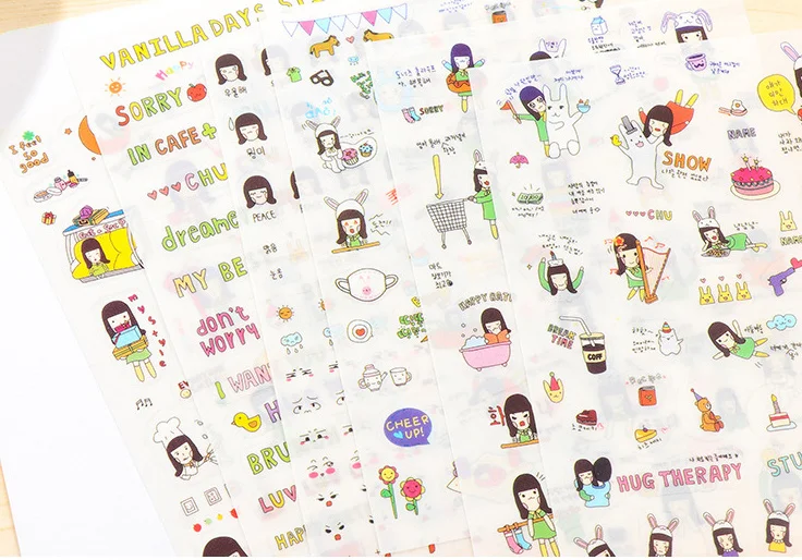 

6pcs Lovely girl rabbit pvc Organizer Calendar Diary Book Planner Scrapbook Decoration Diary Sticker papeleria