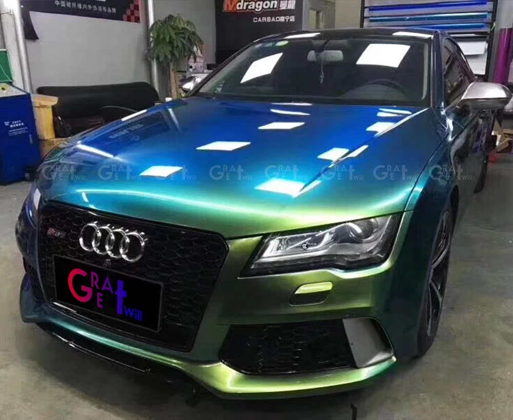 

Gloss Magic Ghosts Green Vinyl Wrap Film With Air Bubble Free Magic Glossy Car Wrap Cover Styling Size 1.52*20M/Roll