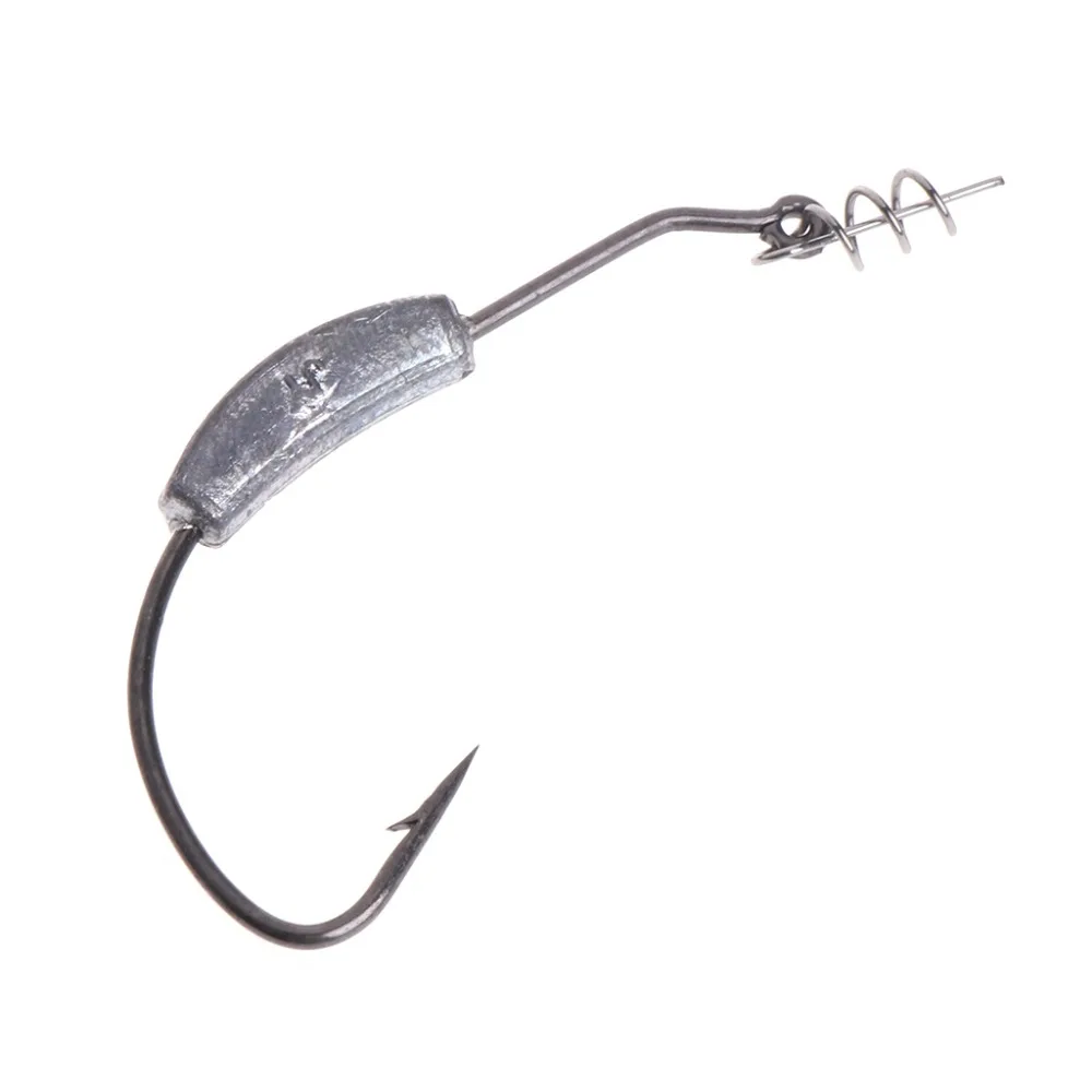 5 Pcs//Bag Fishing Hook Lead Barbed Offset High Carbon Steel Soft Worm Holder Jig