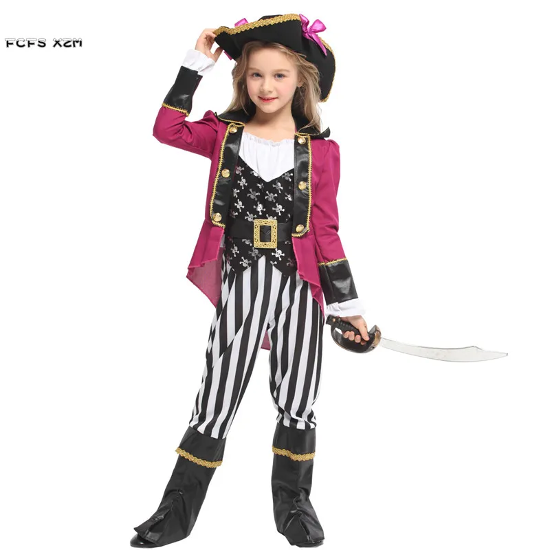 

Girls Halloween Pirates of the Caribbean Costumes Kids Children Pirat Cosplays Carnival Purim stage play Masquerade party dress