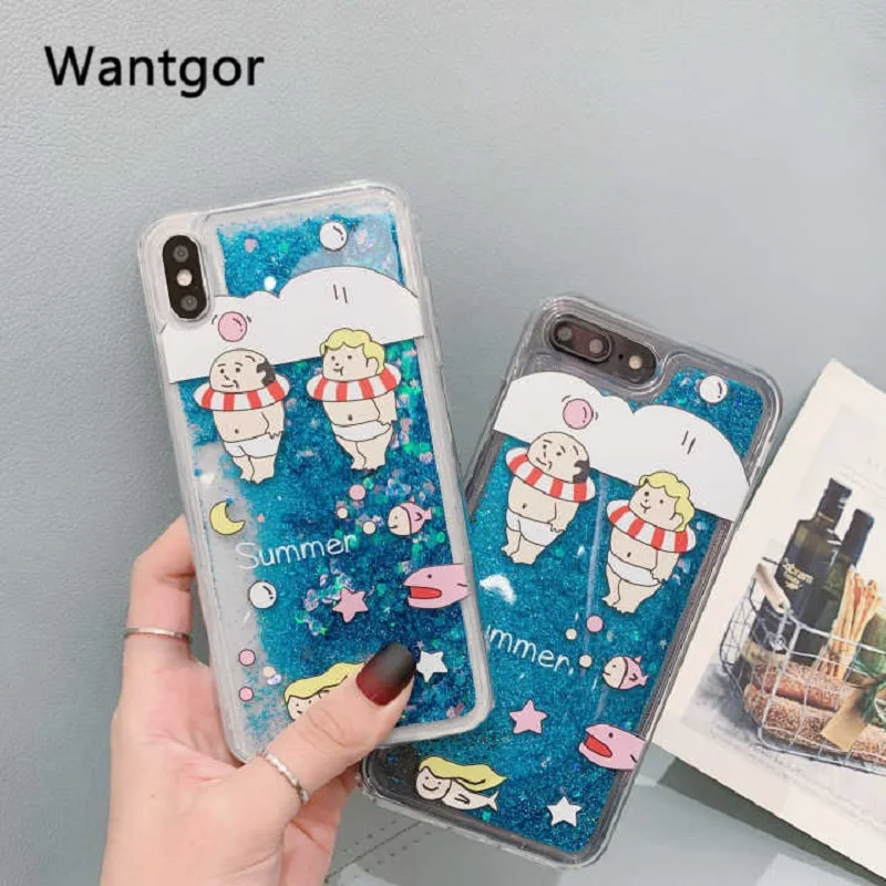 

2019 summer cool Liquid Quicksand phone Case For Xiaomi Redmi 7 5 Plus Note 5 7 shell Bling Glitter Silicon Cover Coque Capa