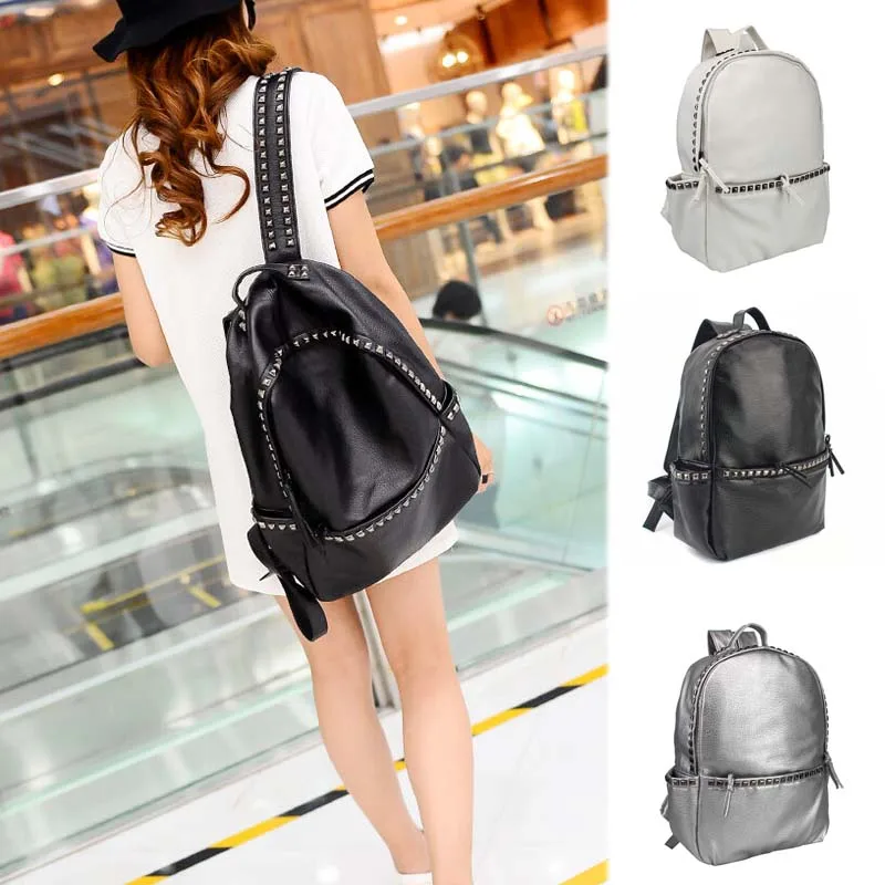

Fashion PU Leather Rivet Backpack Women's Backpacks For Teenage Girls Ladies Bags with Zippers Bags 88 Popular