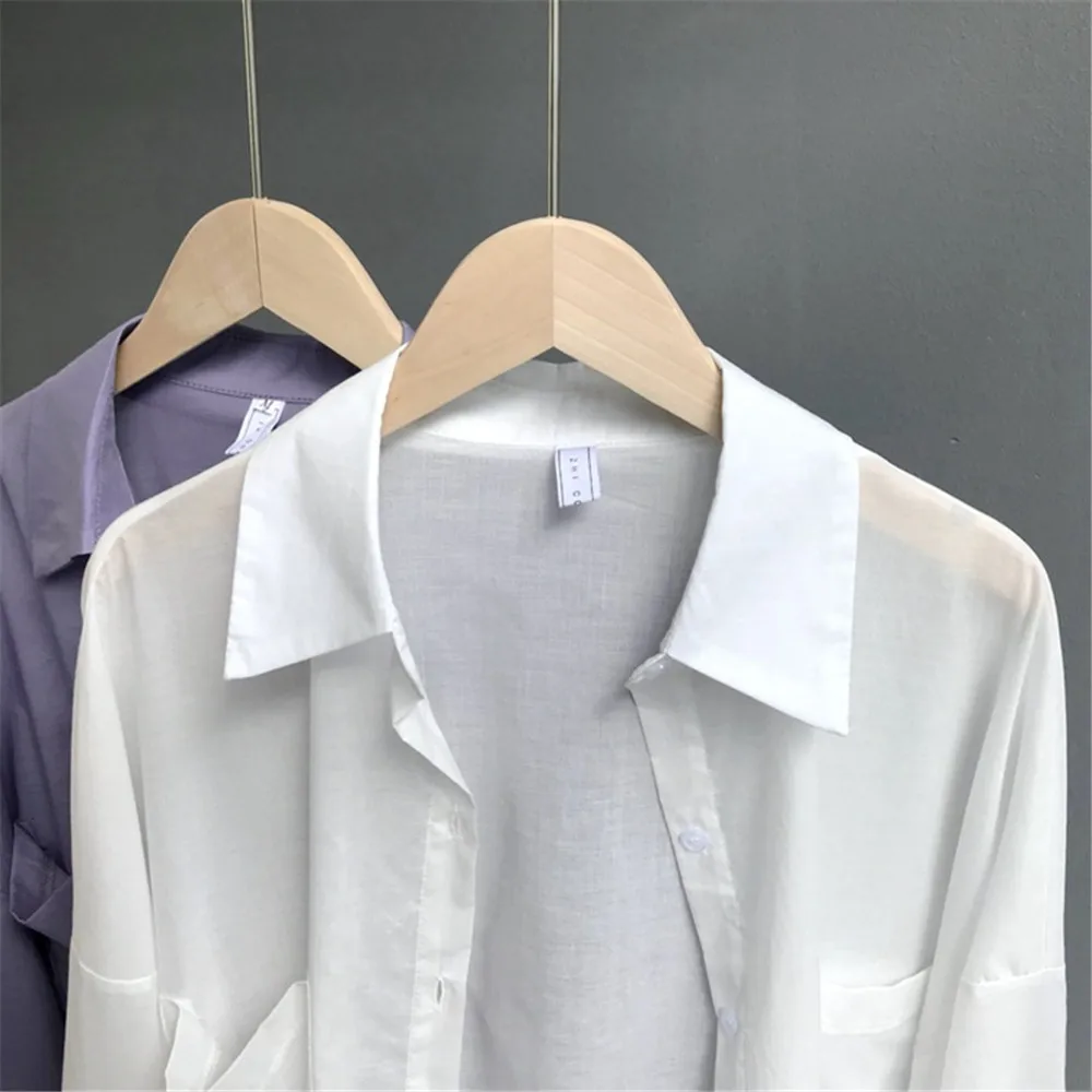 Boyfriend Style Casual Vacation White Long Blouse Women Summer Women Long Sleeve Shirt Blouse High quality loose Blouse Tops (12)