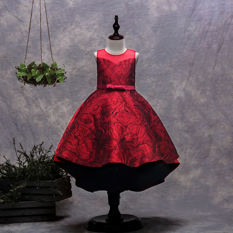 Fold jacquard trailing gown 2018 Girl Flower Dresses Sleeveless Kids Prom Wedding Dress Ball Gown Pageant | Детская одежда и обувь