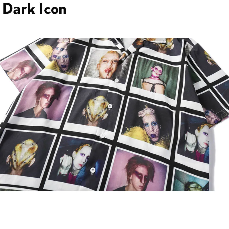 Мужская винтажная рубашка Dark Icon летняя с коротким рукавом и 3D принтом уличные
