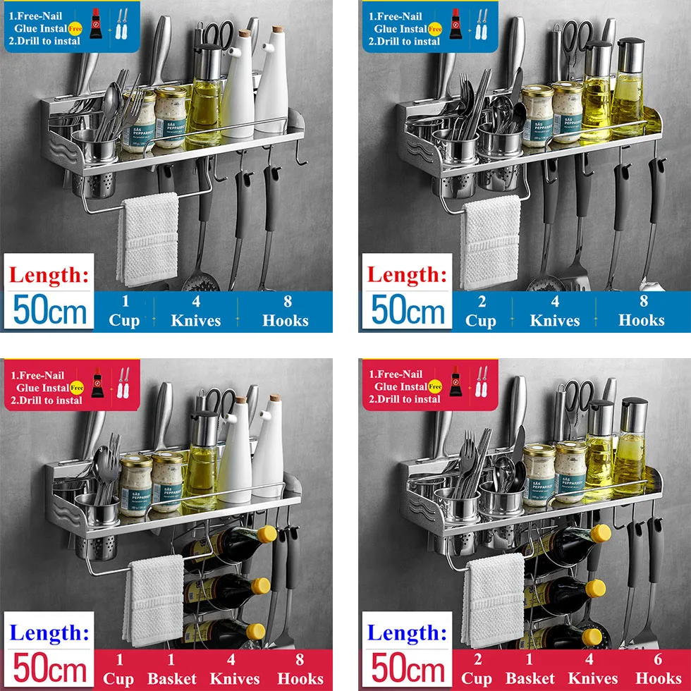 Полки кухонной утвари для хранения кухонной посуды 304 держатель из нержавеющей стали для ножей посуда инструменты полка для столовой посуды крюк