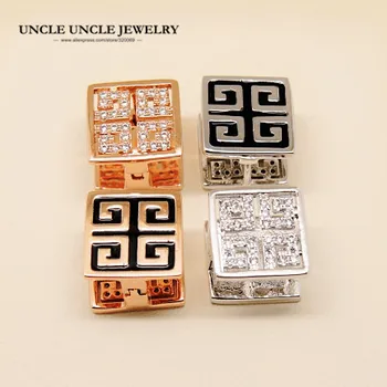 

Brand Design Rose Gold Color Double-sided Wear Rhinestones Fully Micro Setting Square Retro Paved G Luxury Lady Earrings