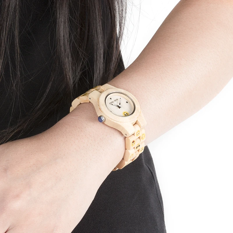 Brand 30mm Cute Women Watches Wood Wrist Watch with Bamboo Band Female Clock Lady Quartz Watch relogio feminino C-O06 (5)