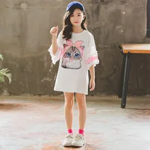 Платье с короткими рукавами для маленьких девочек коллекция года, новая летняя детская одежда платье с короткими рукавами и рисунком кота богемное платье для девочек