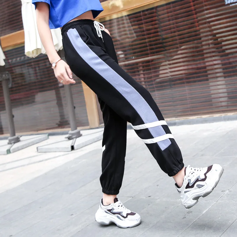 

2019 Autumn Women Pants High Waist Striped Baggy Harem Pants Joggers Women Sweatpants Loose Casual Black Trousers pantalon femme