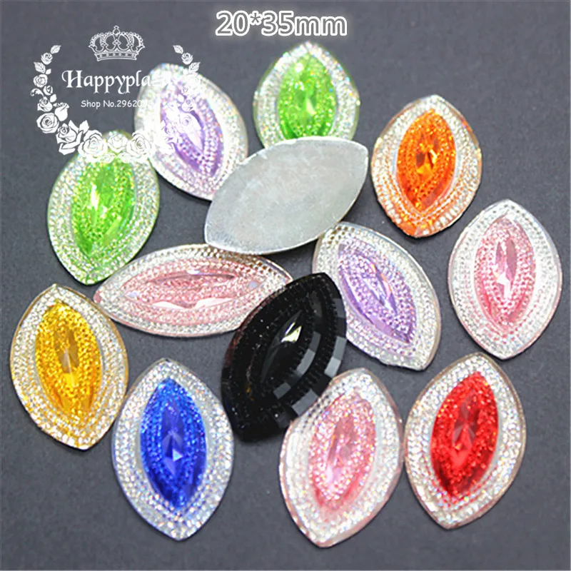

20PCS 20*35mm Mix Colors Shiny Resin Rhinestone Horse Eye Flatback Cabochon DIY Scrapbooking Phone/Home Garden Decoration