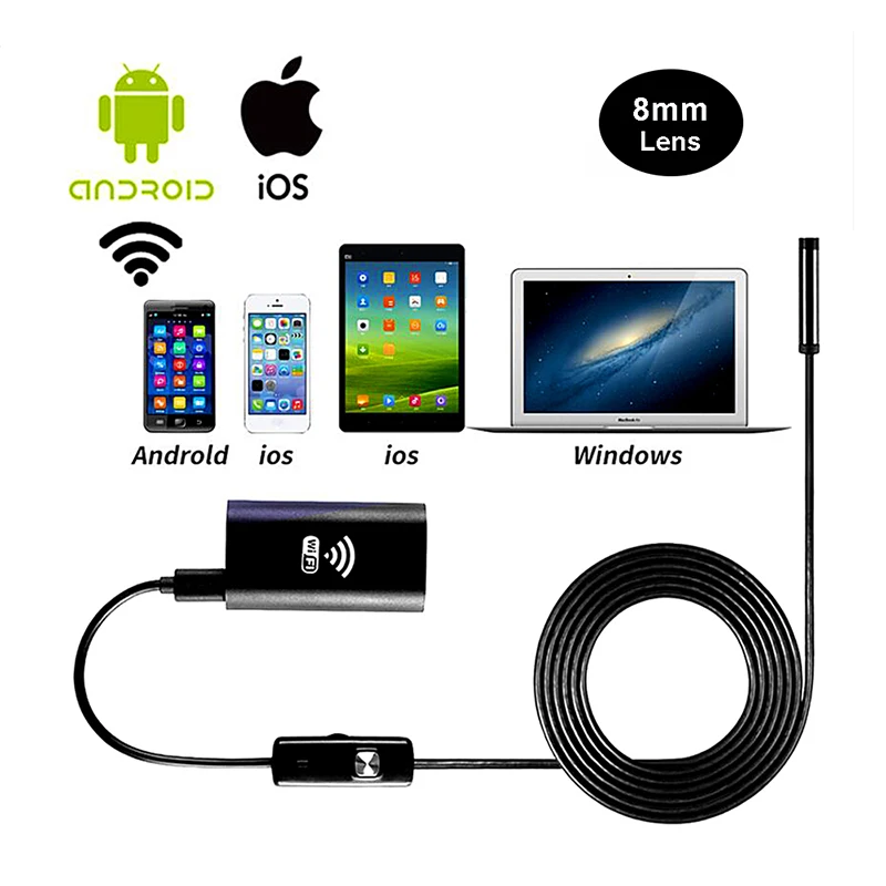 

2018 8mm Lens Wifi Android Endoscope Camera 10M Waterproof IP67 Snake Tube Pipe Borescope Inspection Camera USB Endoscope