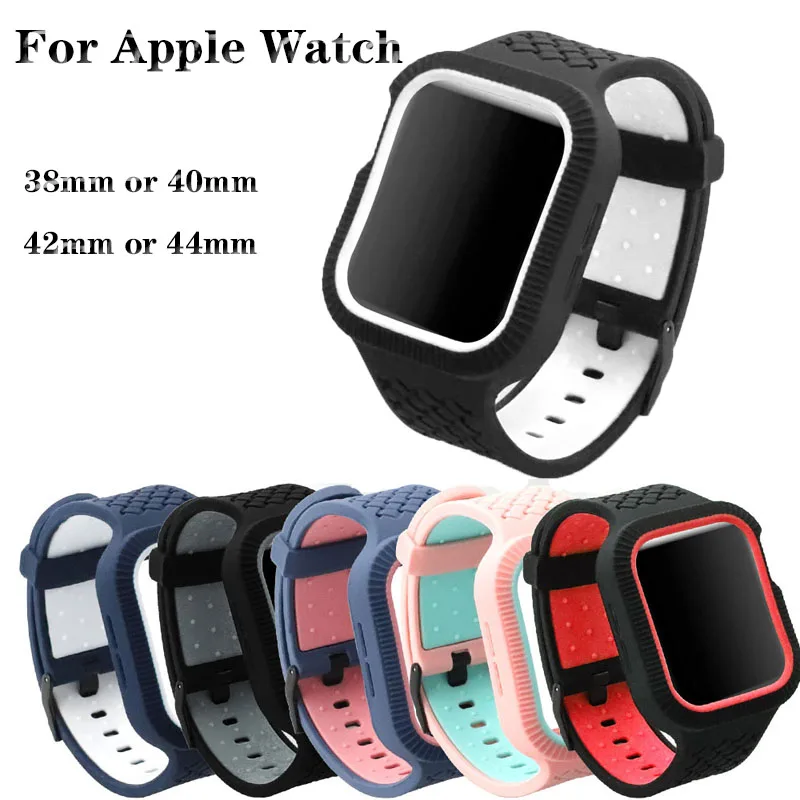 

Silicone Bracelet strap&drop-proof case for apple watch 4 44/40mm Sports band Protective Bumper for iwatch Series 3 2 1 42/38mm