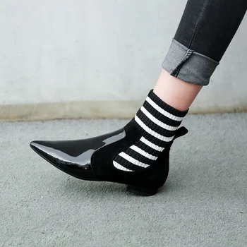 

Women's Ankle Boots Pointed Toe Yarn Elastic Stretch Low Heels Shoes Woman Female Socks Boots 2018 Spring Autumn Sexy Booties