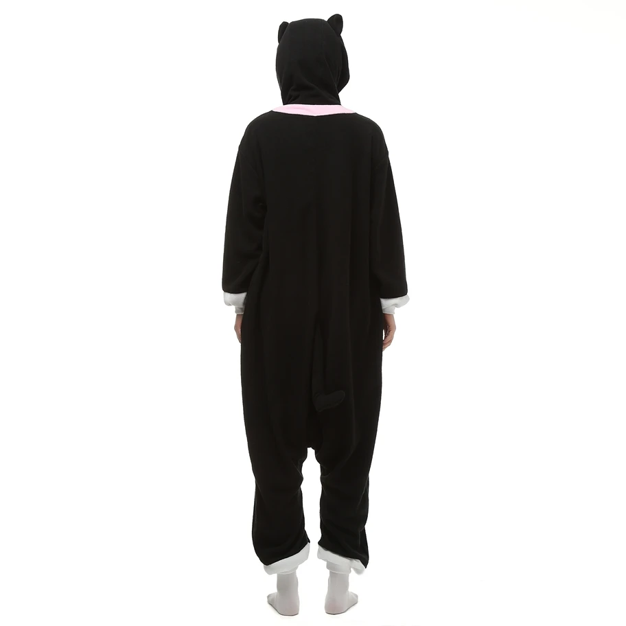 Кигуруми флис черный кот Косплей костюм мультфильм комбинезоны пижамы Хэллоуин карнавал маскарад Вечерние комбинезон одежда