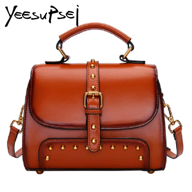 

YeeSupSei 2018 New Women Vintage Handbag Genuine Leather Totes Female Doctor Classic Shoulder Bags Women Zipper Shopping Handbag
