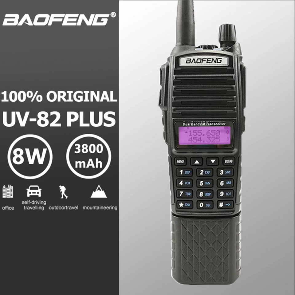 Baofeng UV-82 Plus Walkie Talkie 10 км Dual PTT 3800 мАч двухдиапазонный UV 82 портативный HF радиоприемник приемопередатчика CB радиостанция UV82