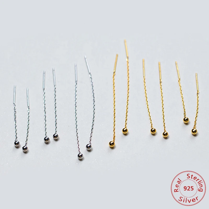 925 Твердые серьги-гвоздики из стерлингового серебра с маленькими бусинами 3 см 4 см 5 см для женщин, креативные модные ювелирные изделия