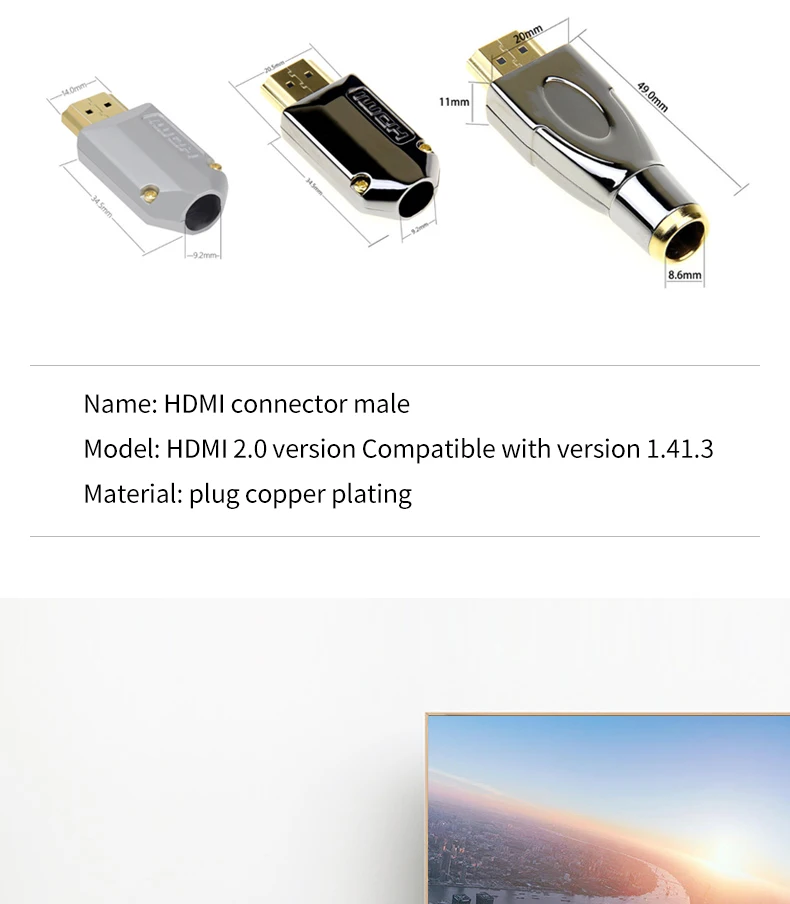 HDMI высокоскоростной кабель Позолоченный разъем HDMI 2,0 соединитель DIY HD Кабельный соединитель компьютерный ТВ Штекер