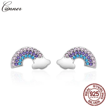 

Cute CZ Rainbow Stud Earrings for Women Cubic Zirconia Earrings 925 Silver Earrings for Girls Mini Jewelry Q40