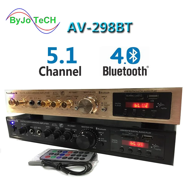 Amplificador de alta potencia Sunback 200 W + 200 W 5,1 tracto vocal reverberación de Micrófono Dual integrado en radio FM Bluetooth soporte SD USB