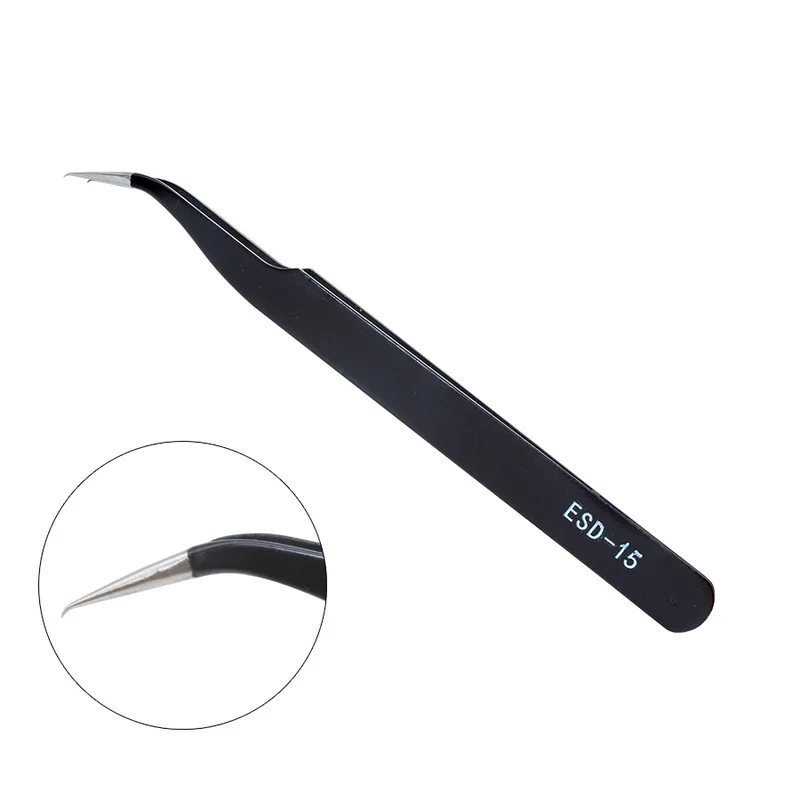 DIYWORK ESD-14 ESD-15 anti-static bending straight tip tweezers precision welding tweezers set electronic ESD tweezers tool
