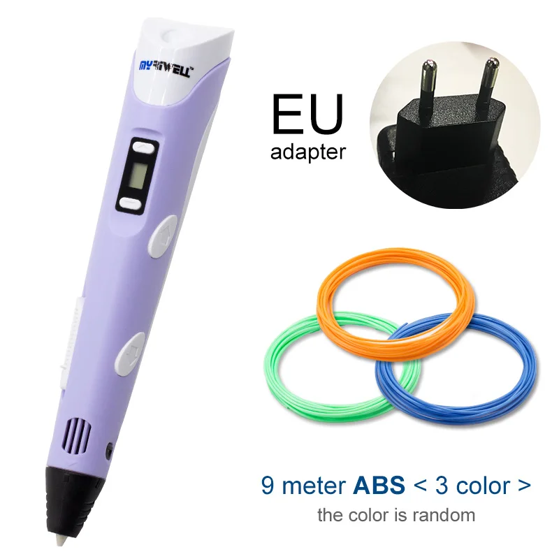 Purple EU Myriwell 3D Ручка светодиодный экран DIY 3D печатная ручка 100 м ABS нить креативная игрушка подарок для детей дизайн рисунок - Цвет: Purple EU