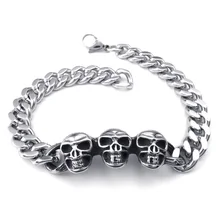 Череп* Модный Браслет Три черепа мужской браслет S. Стальной браслет 22 см удобный браслет Skull014