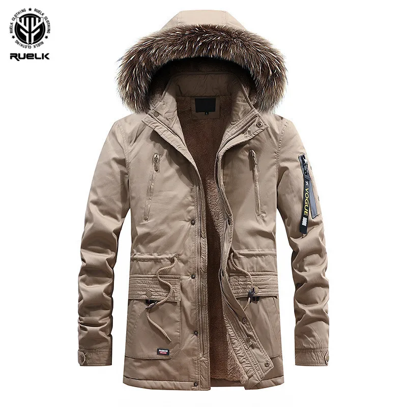 Beste RUELK Winter Heren Overjas Lange Parka Populaire Hooded Warme Jas Plus fluwelen afneembare capuchon gewassen katoen Laagste Prijs