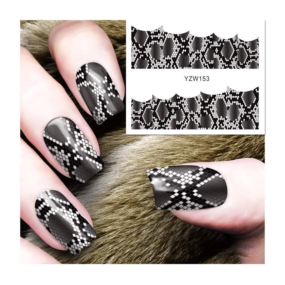 

WUF 1 Sheet Black Snake Skin Design Water Decals Water Transfer Foils Nail Art Sticker Nails Decorations Tools Sticker 153